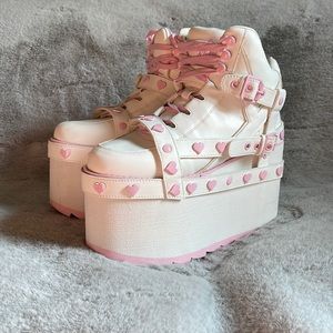 Qozmo Pink Heart Bondage Platform Sneakers